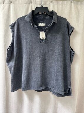 NWT Free People We the Free “Keep On Polo” Shirt in Black, Size XS